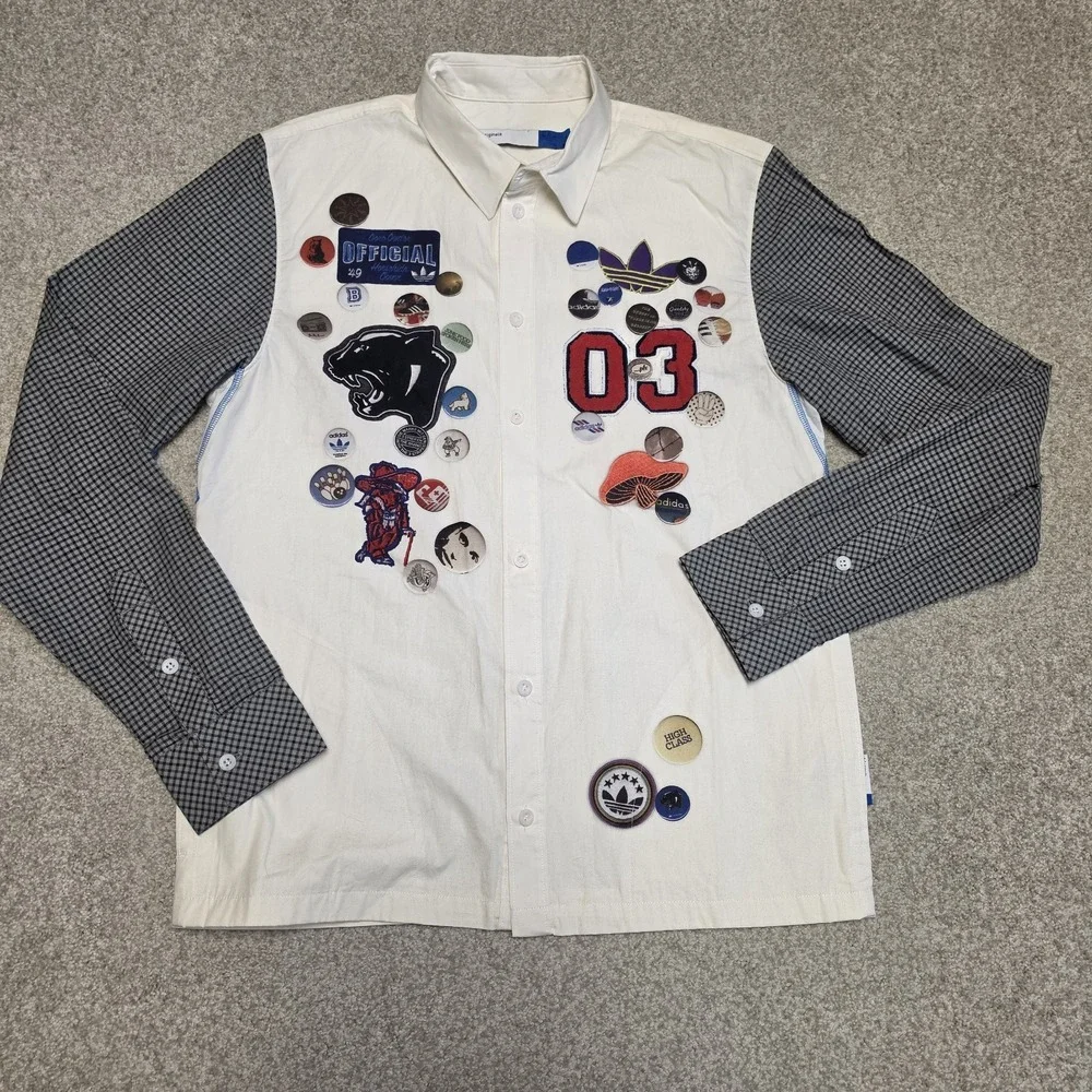 Adidas Originals The Remains In Time Long Sleeve Shirt Mens Sz M Patchwork